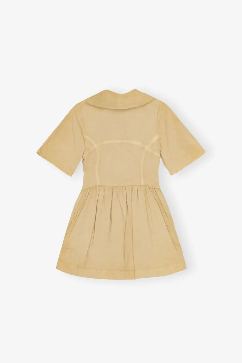 Beige tvättad stretchbomullsklänning
