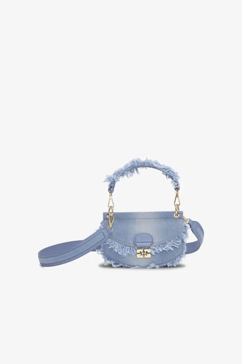 Blå denim Mini Apo-G-väska med topphandtag