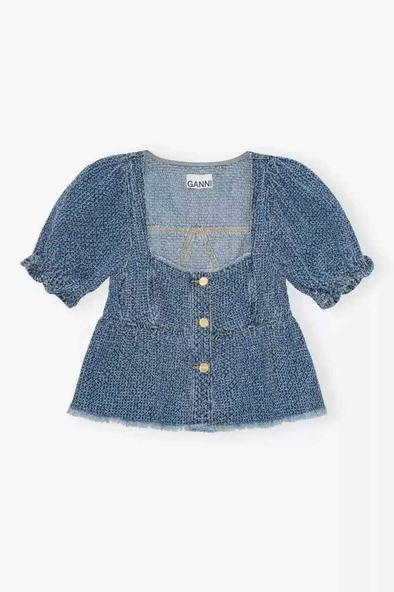 Blå texturerad denimtop Blå texturerad denimtop