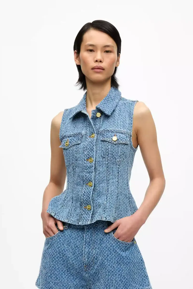 Blå texturerad denimtop Blå texturerad denimtop