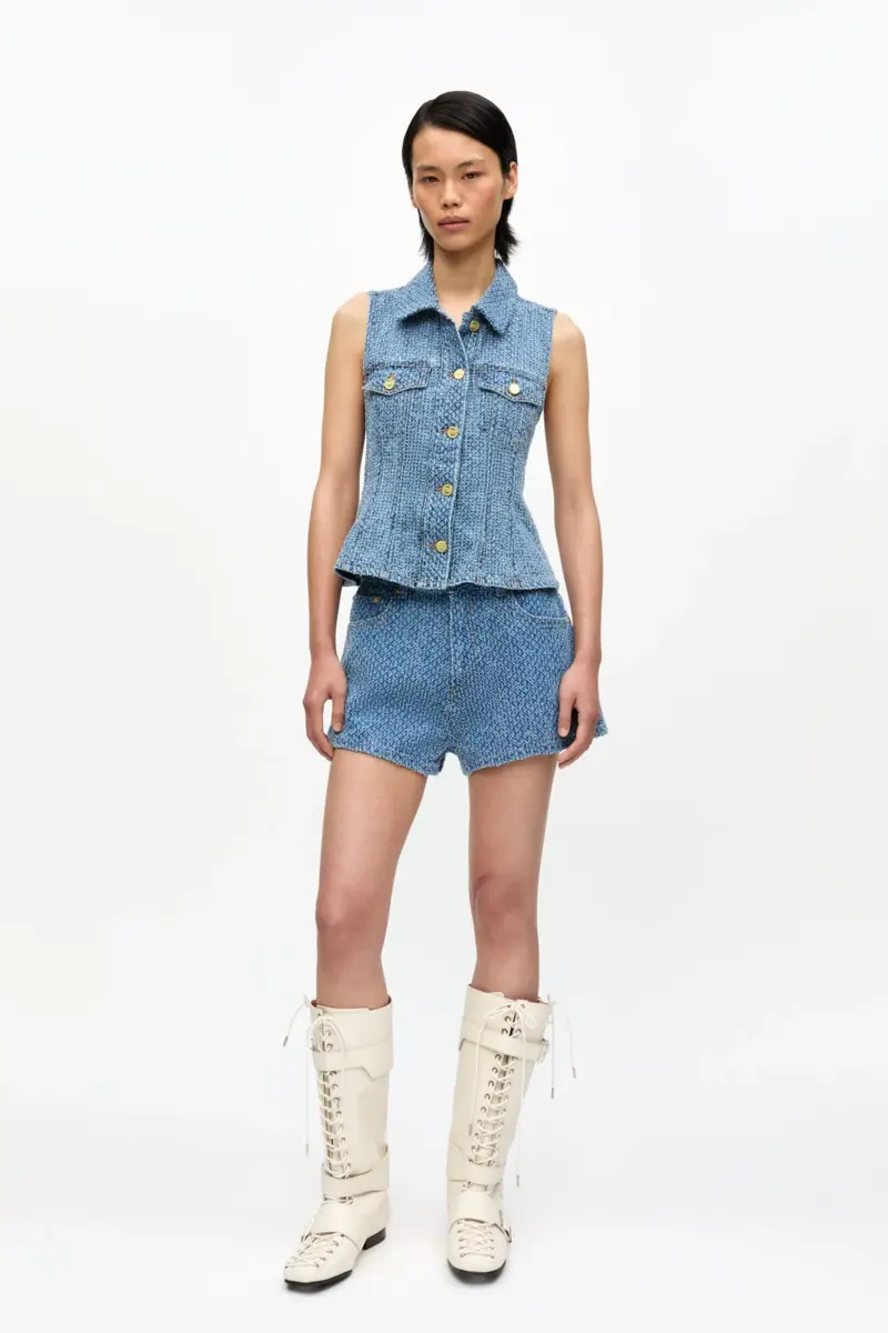 Blå texturerad denimtop Blå texturerad denimtop