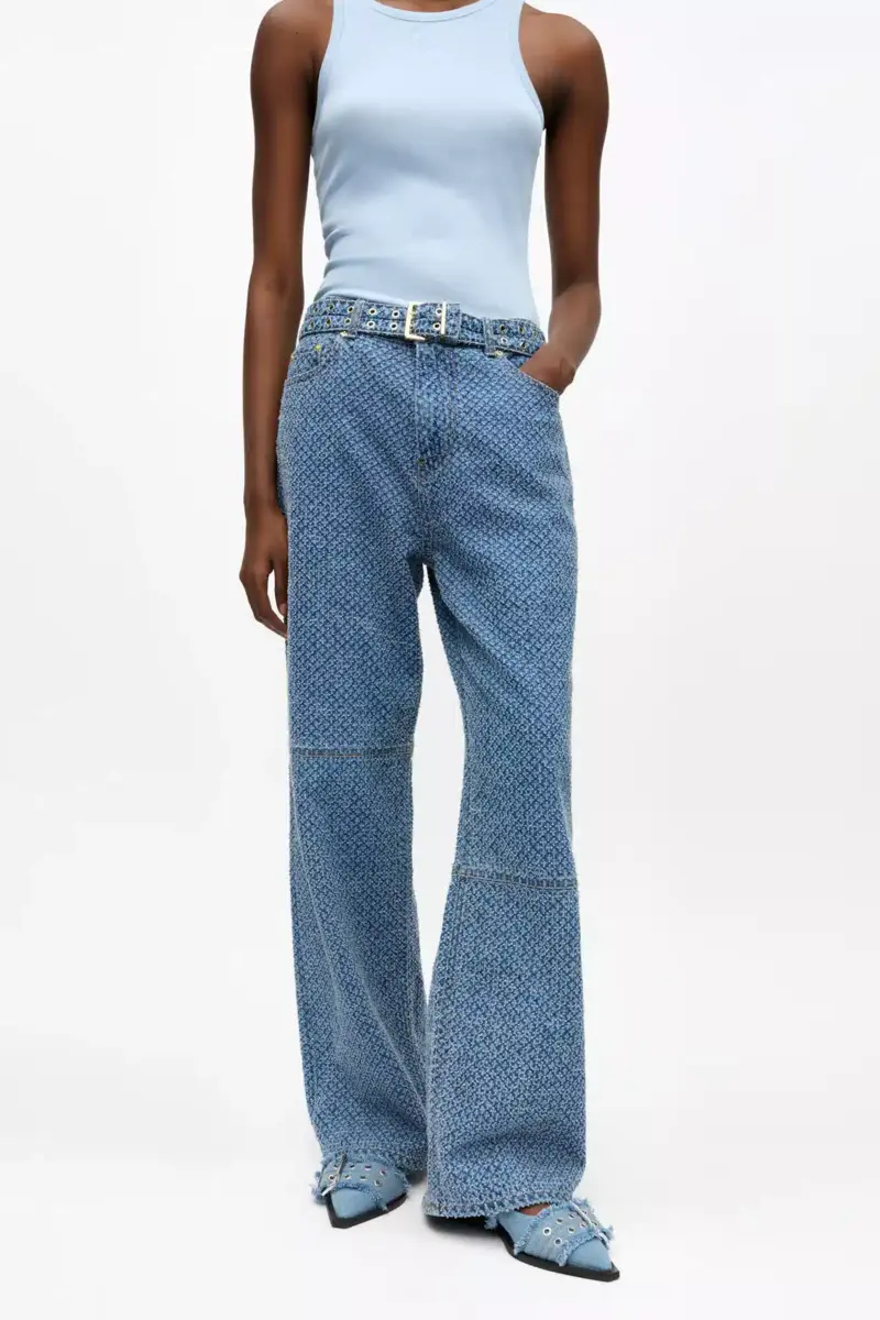 Blå texturerade Izey-jeans