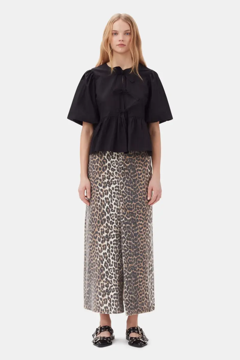 Bomullspoplinblus med peplum och knytband