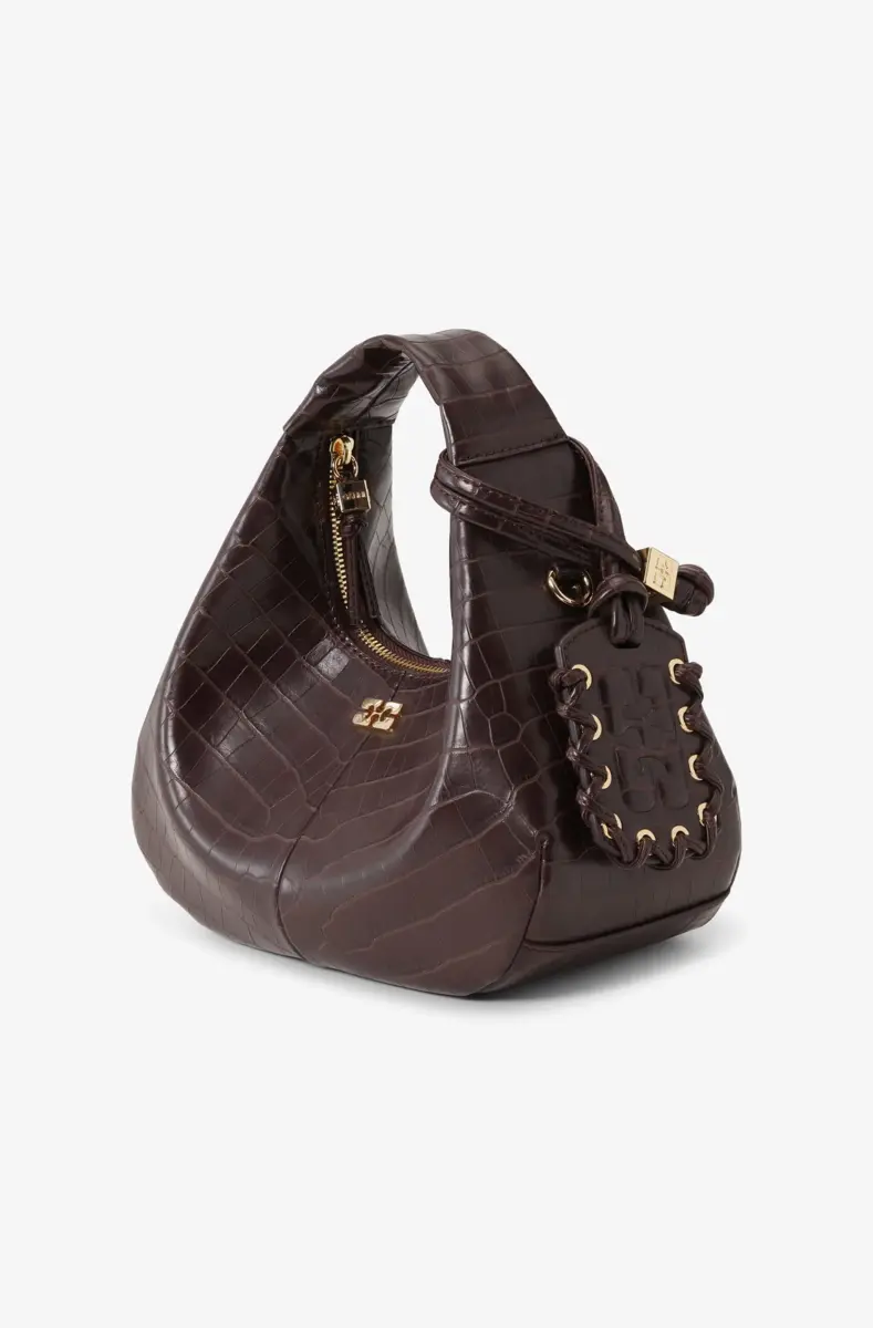 Brun krokodil Mini Hobo-väska