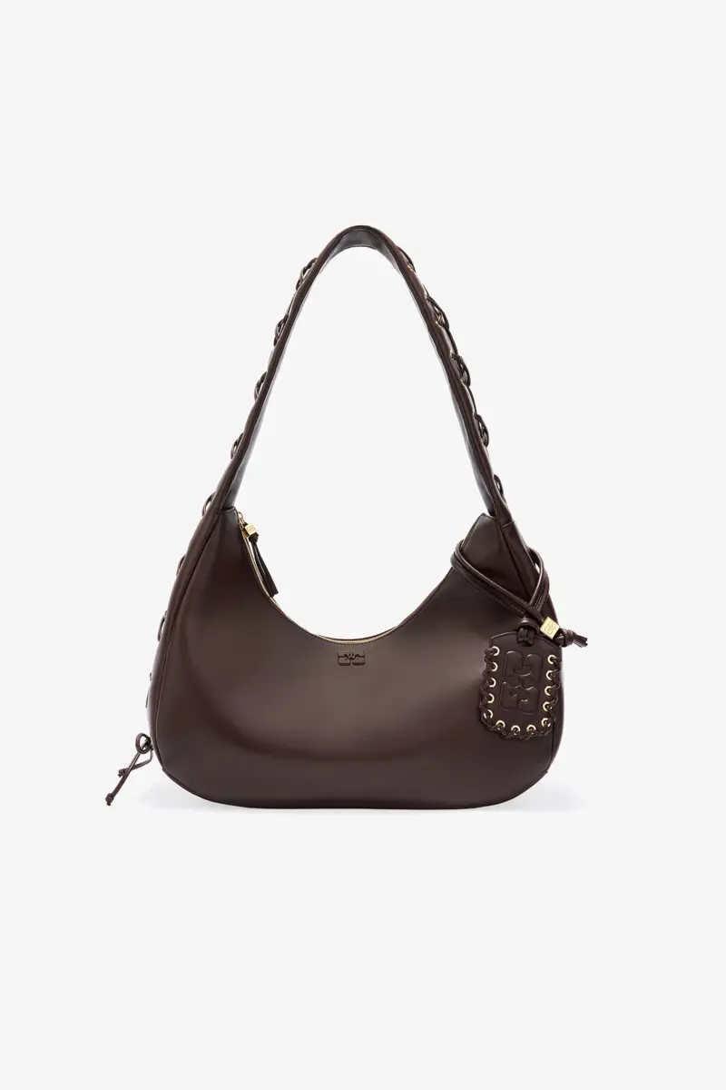 Brun medium hobo-väska med snören