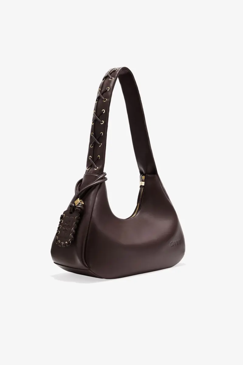 Brun medium hobo-väska med snören