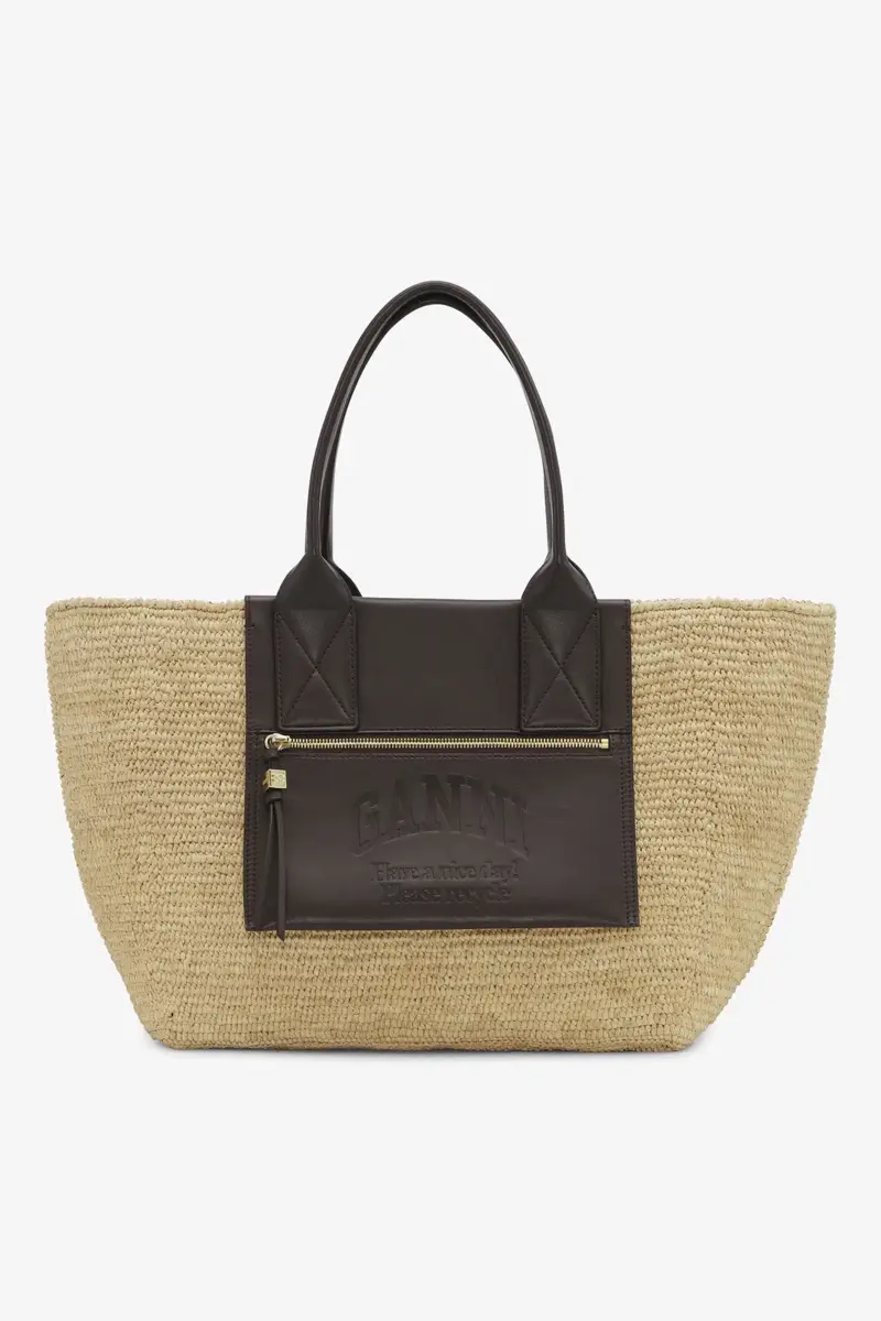 Brun medium raffia-toteväska