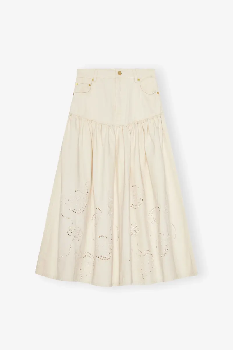 Denimkjol med broderie anglaise