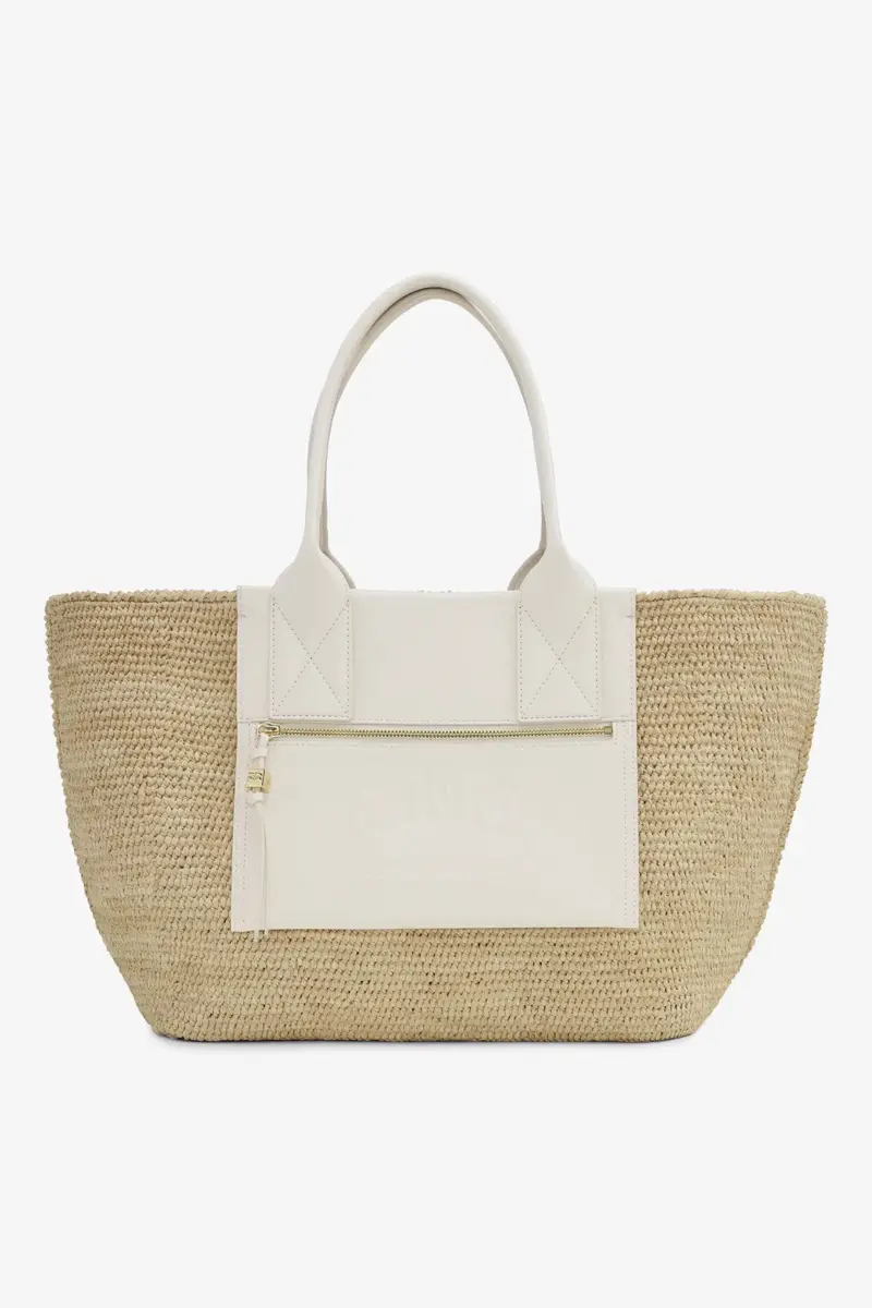 Elfenbensvit medium Raffia-toteväska