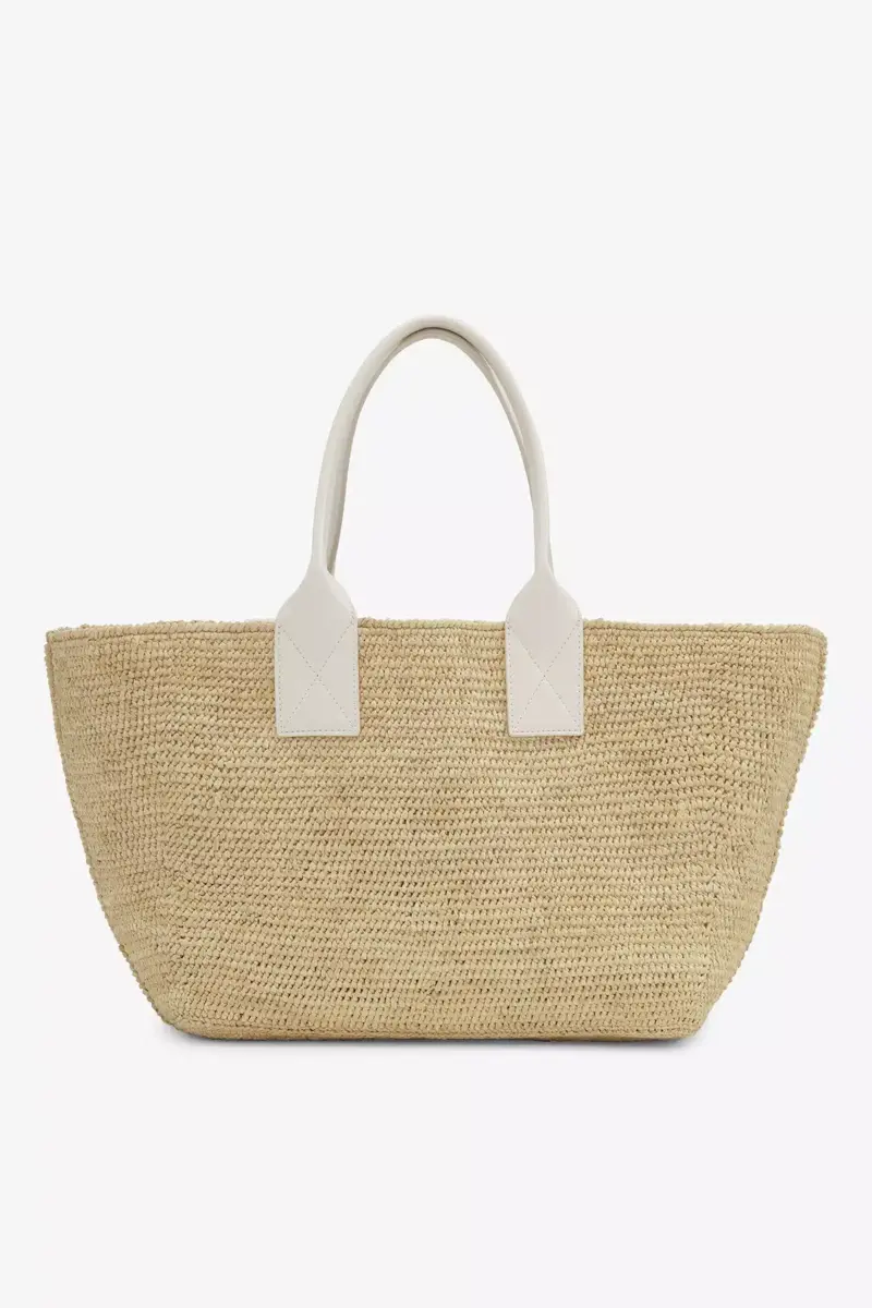 Elfenbensvit medium Raffia-toteväska