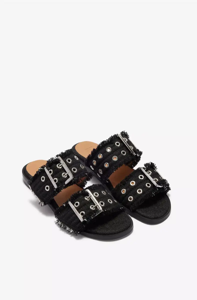 Feminina sandaler med två remmar och spänne i denim