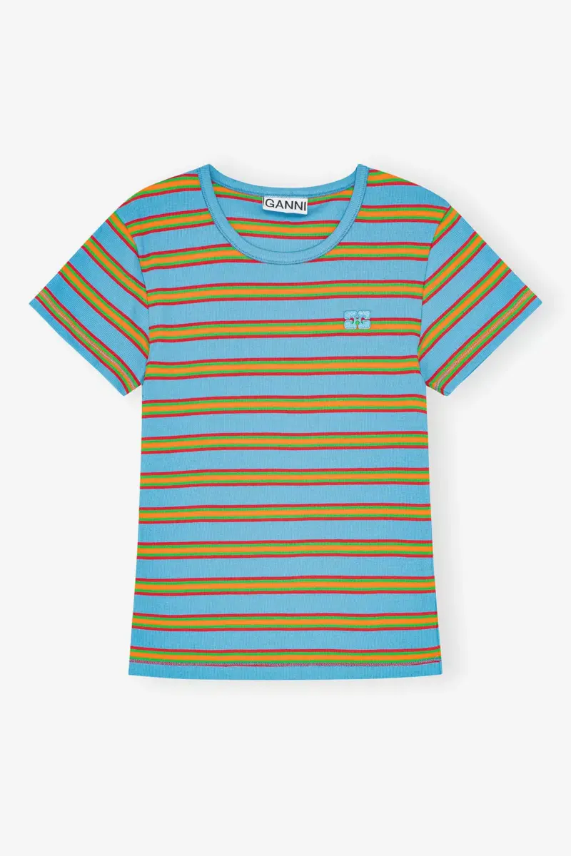 Flerfärgad randig ribbad T-shirt