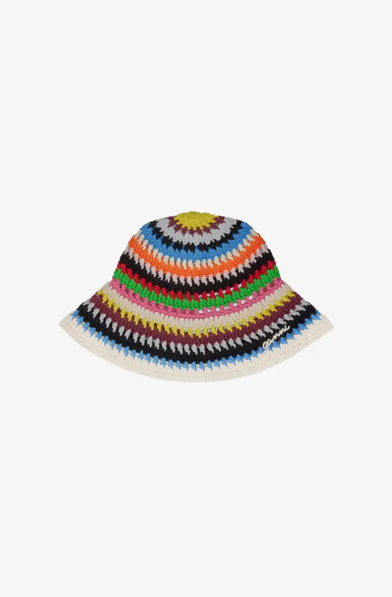 Flerfärgad virkad bucket hat