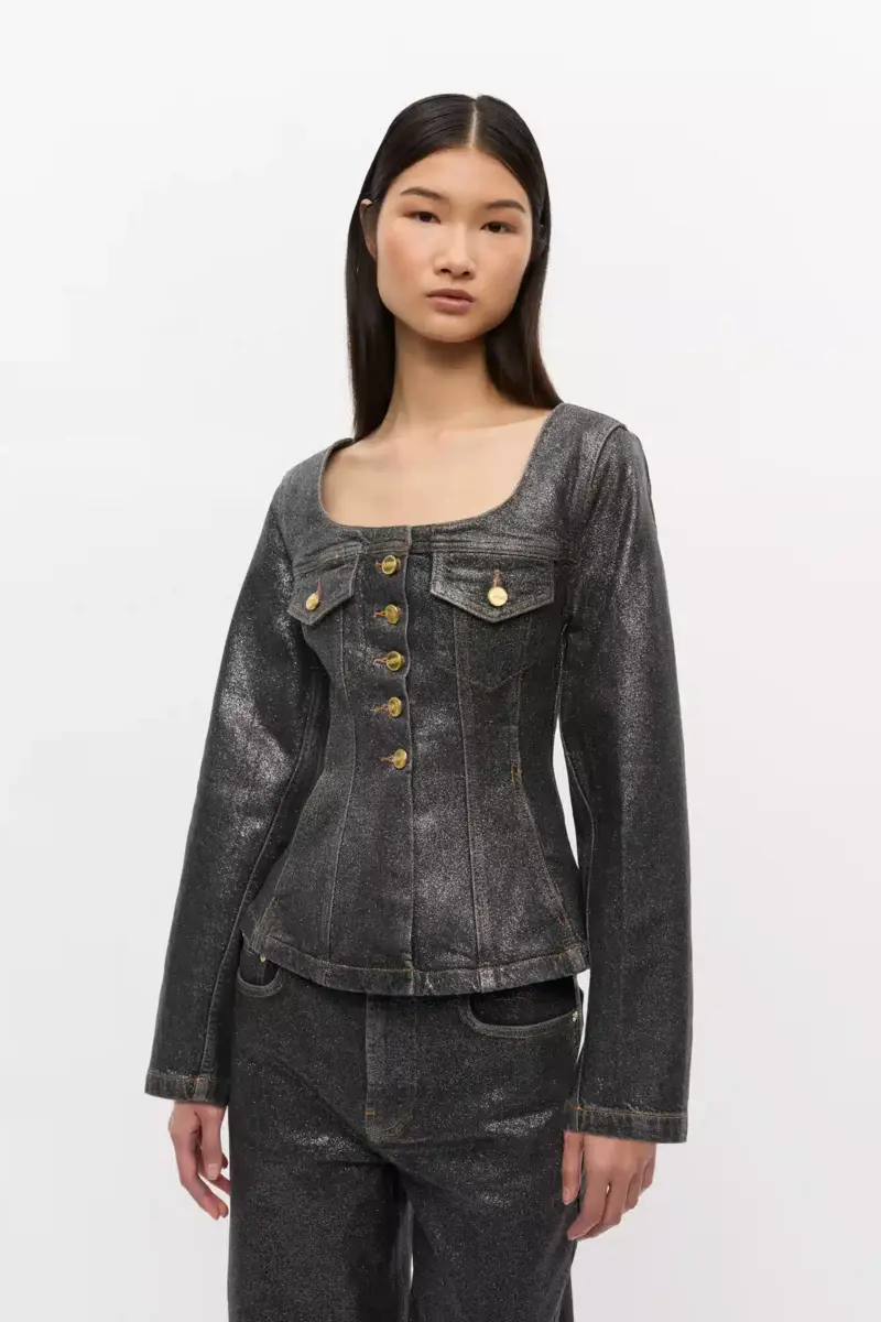 Glittrig folieblazer i denim