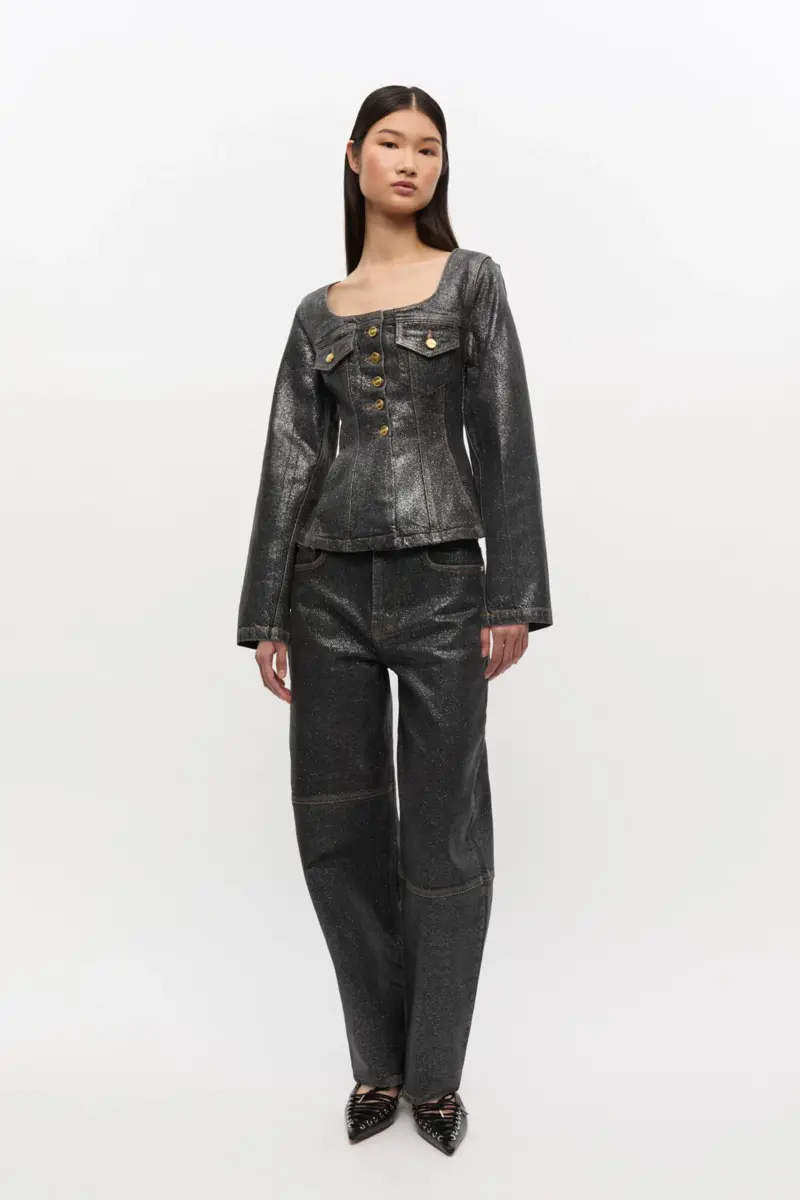 Glittrig folieblazer i denim