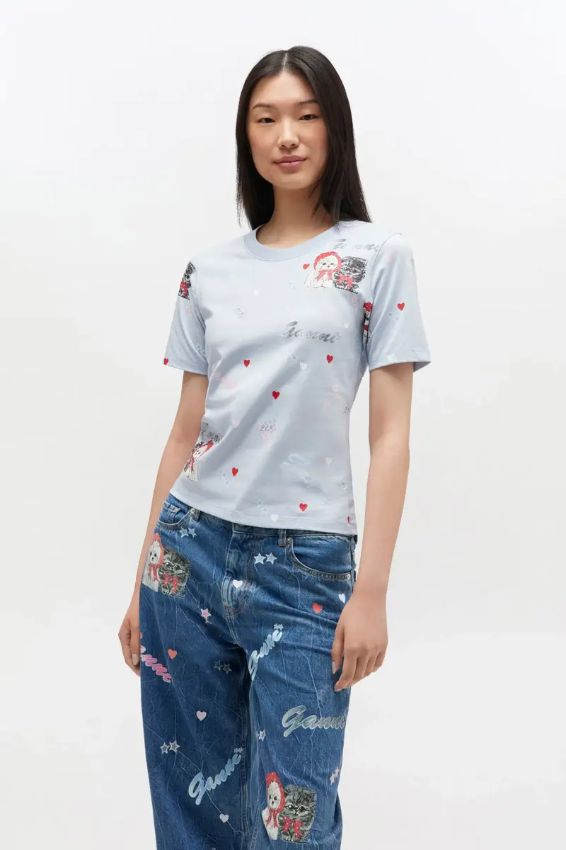 Grå kort T-shirt med djurmotiv