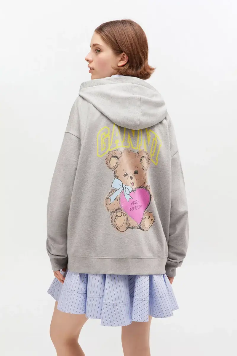 Grå teddyhoodie med dragkedja