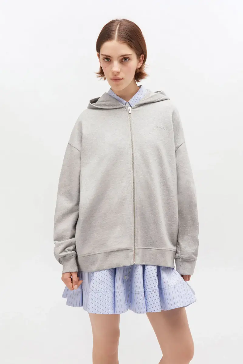Grå teddyhoodie med dragkedja