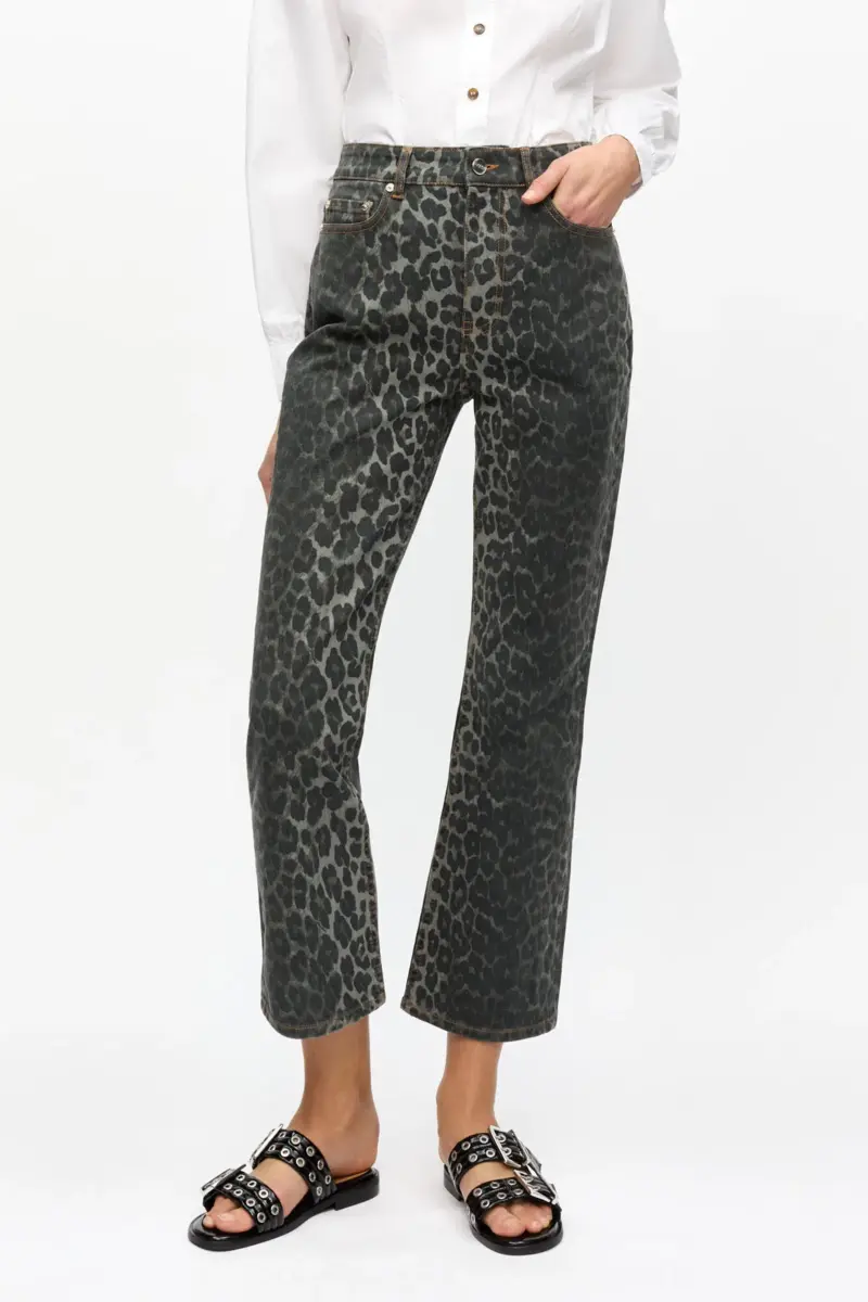 Gråa Betzy-jeans med leopardmönster