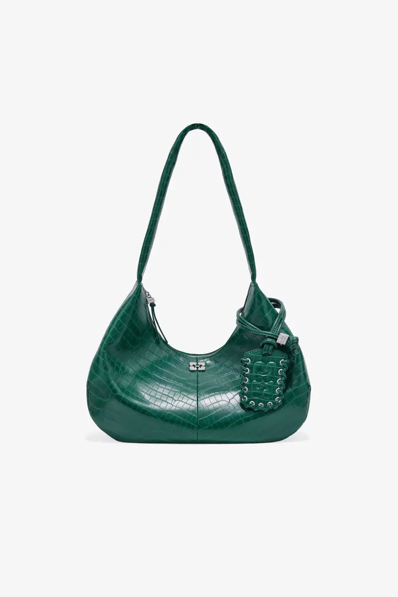 Grön Croco Medium Hobo-väska