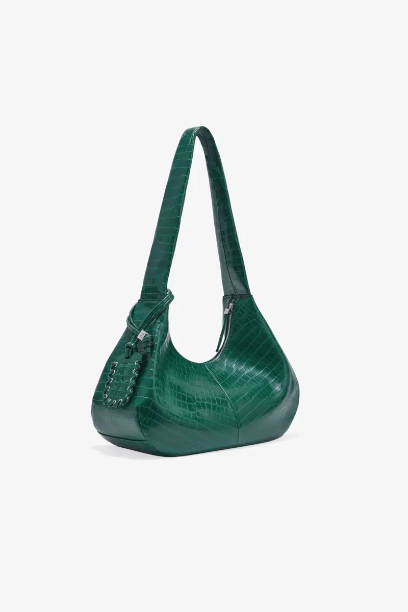Grön Croco Medium Hobo-väska