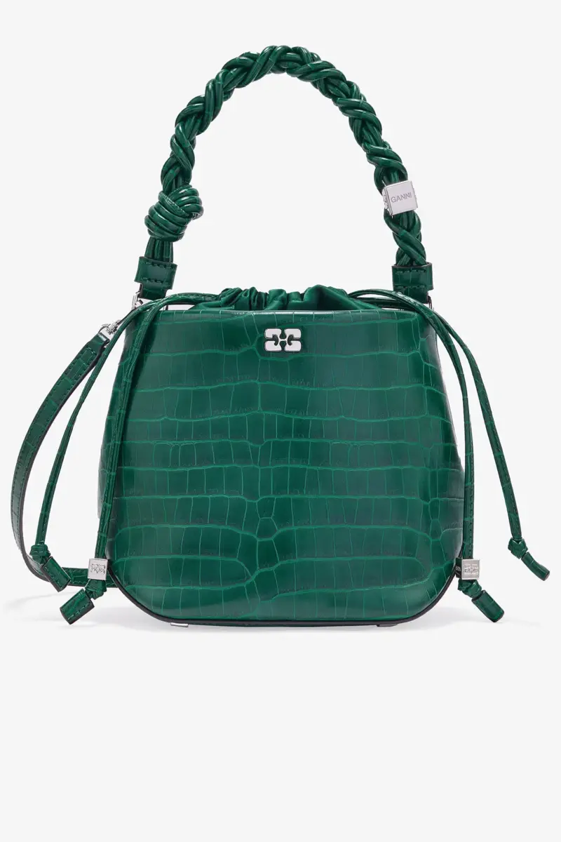 Grön patentkrokodil Bou Bucket Bag