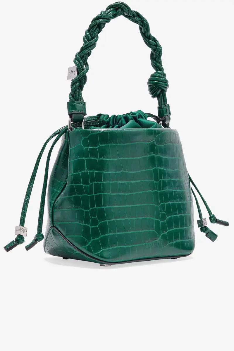 Grön patentkrokodil Bou Bucket Bag