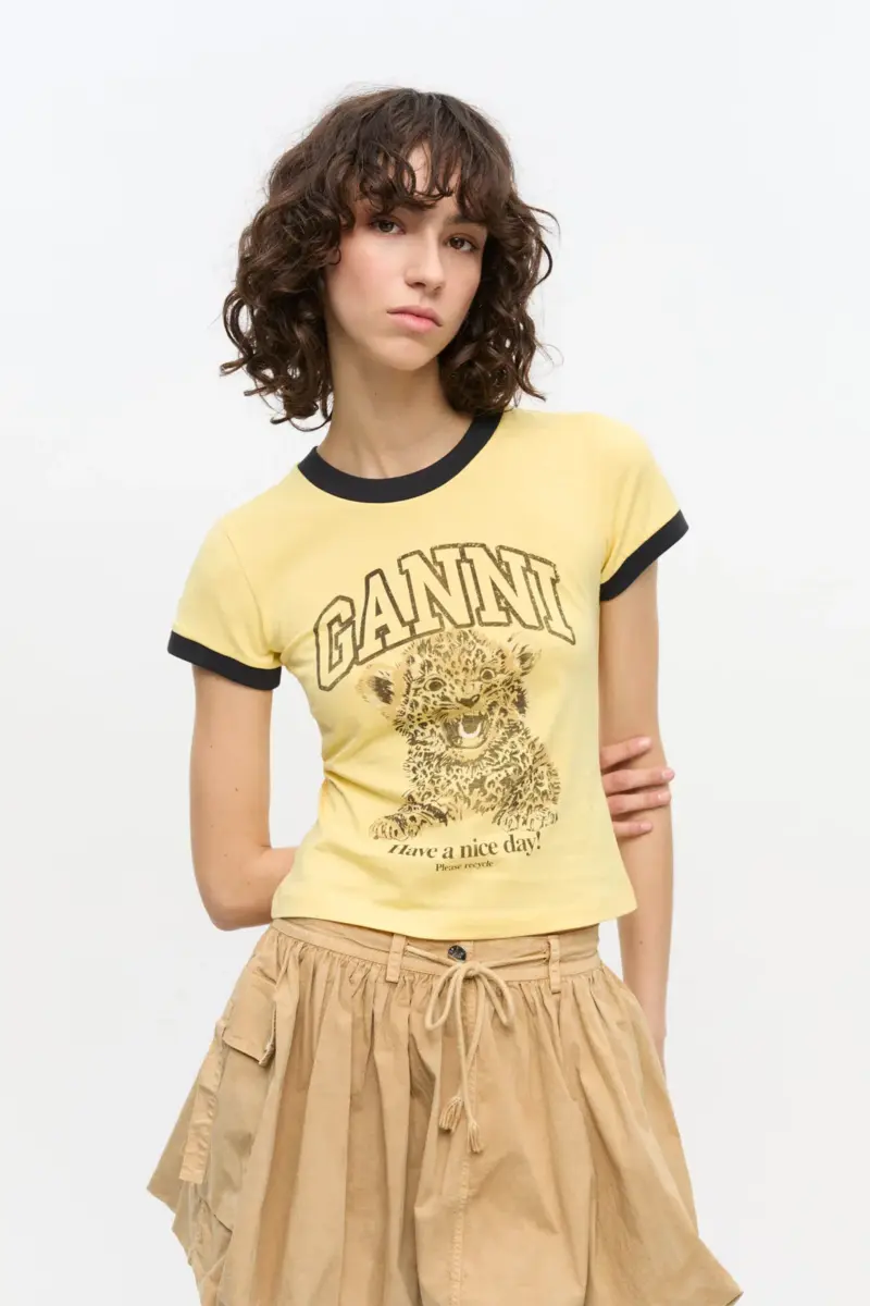 Gul kort leopard-T-shirt