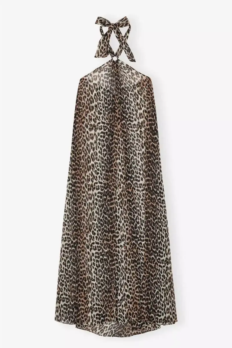 Halterneckklänning i chiffong med leopardmönster