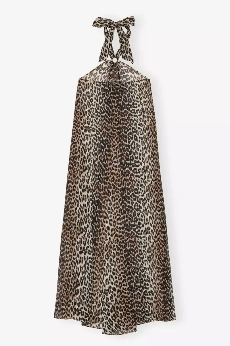 Halterneckklänning i chiffong med leopardmönster