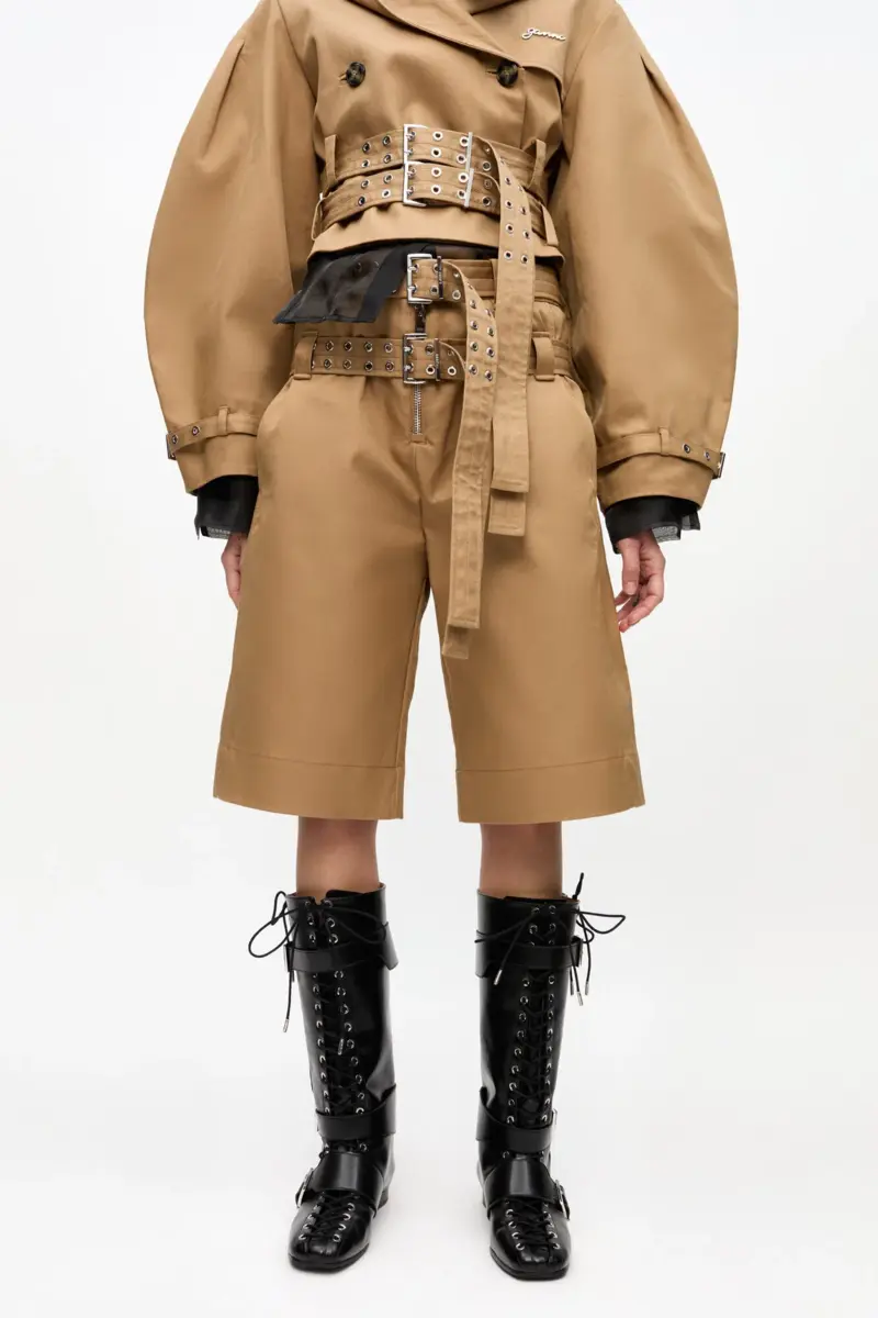 Kamel Bonded Cotton Belt Shorts