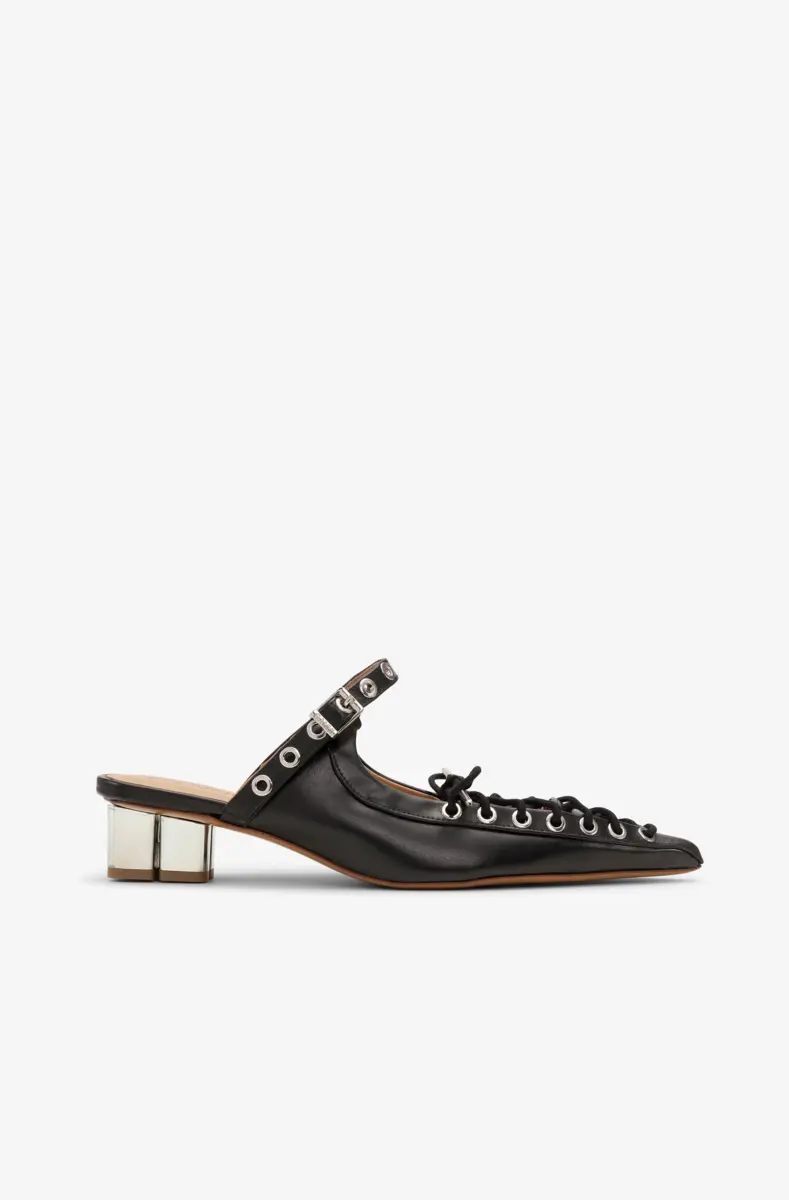 Lace-Up Mules i svart Oleatex