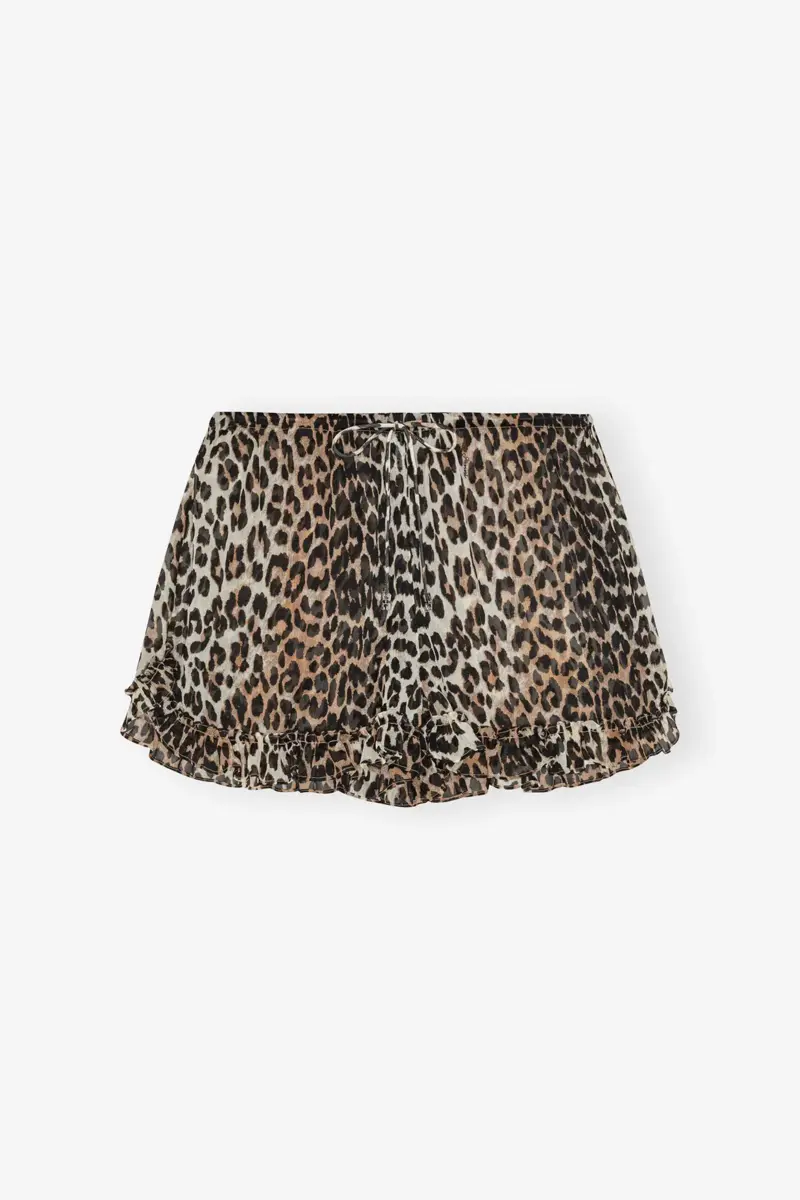 Leopardmönstrade chiffongshorts med volanger