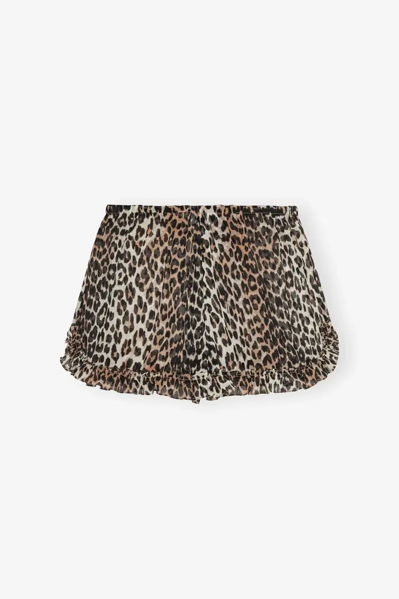 Leopardmönstrade chiffongshorts med volanger