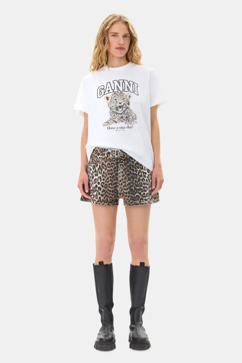 Leopardmönstrade jeansshorts