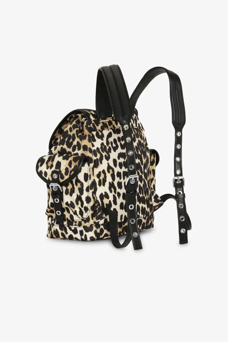 Liten ryggsäck i nylon med leopardmönster