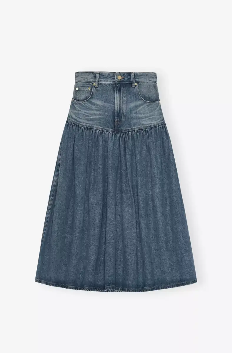 Mellanblå tvättad denimkjol