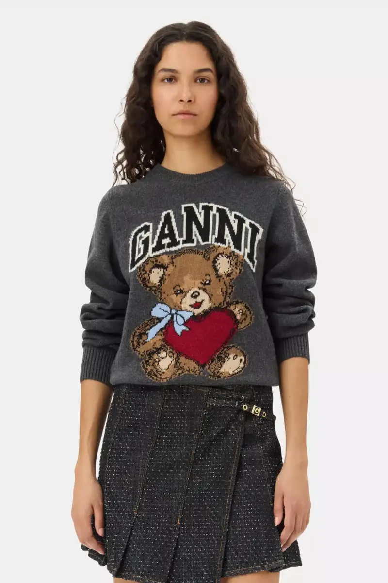 Mörkgrå grafisk björn-tröja