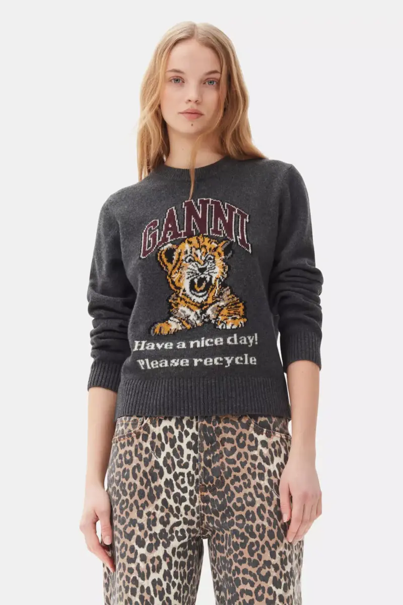 Mörkgrå tröja med grafiskt tigermönster