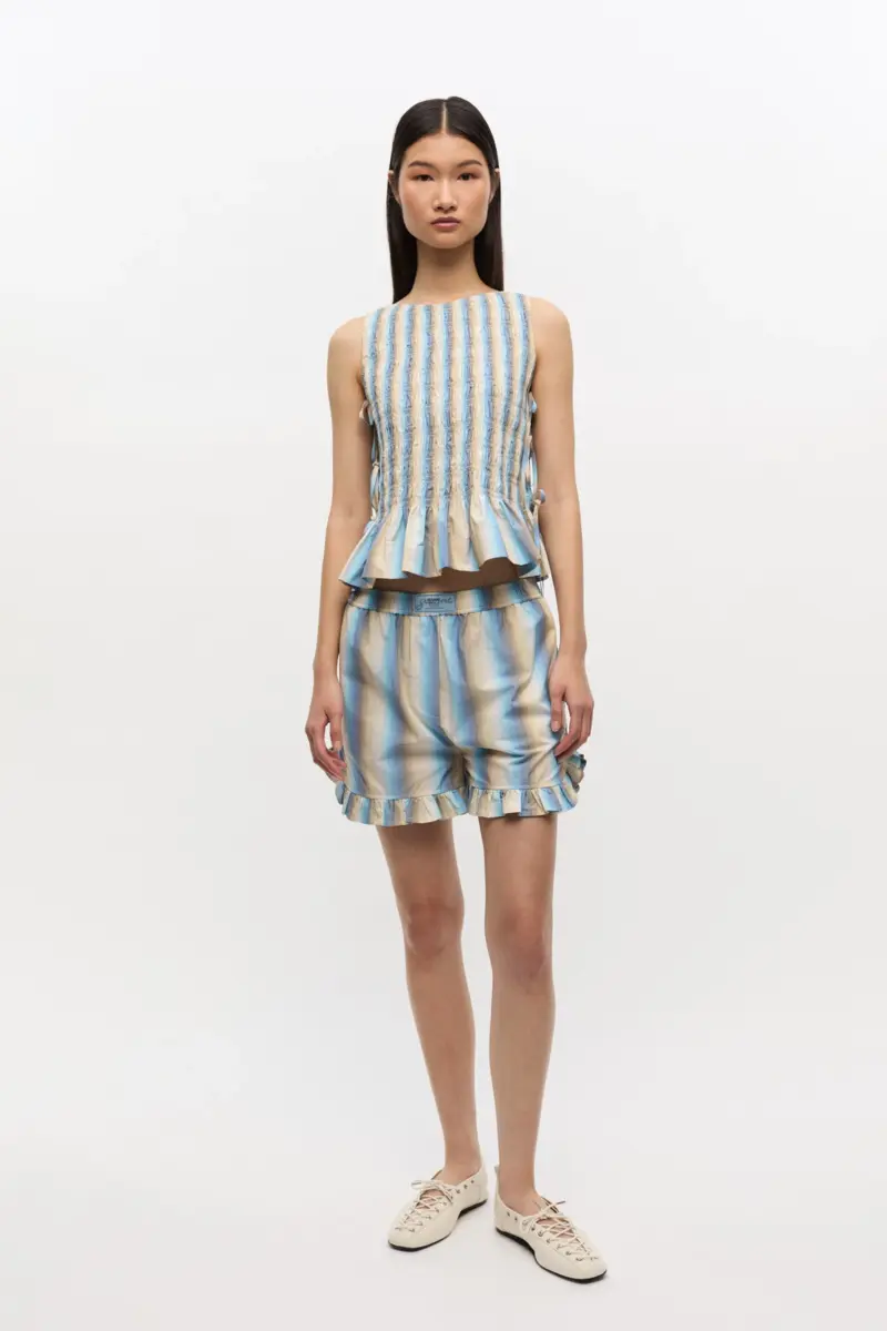 Ombre-randiga shorts med volanger