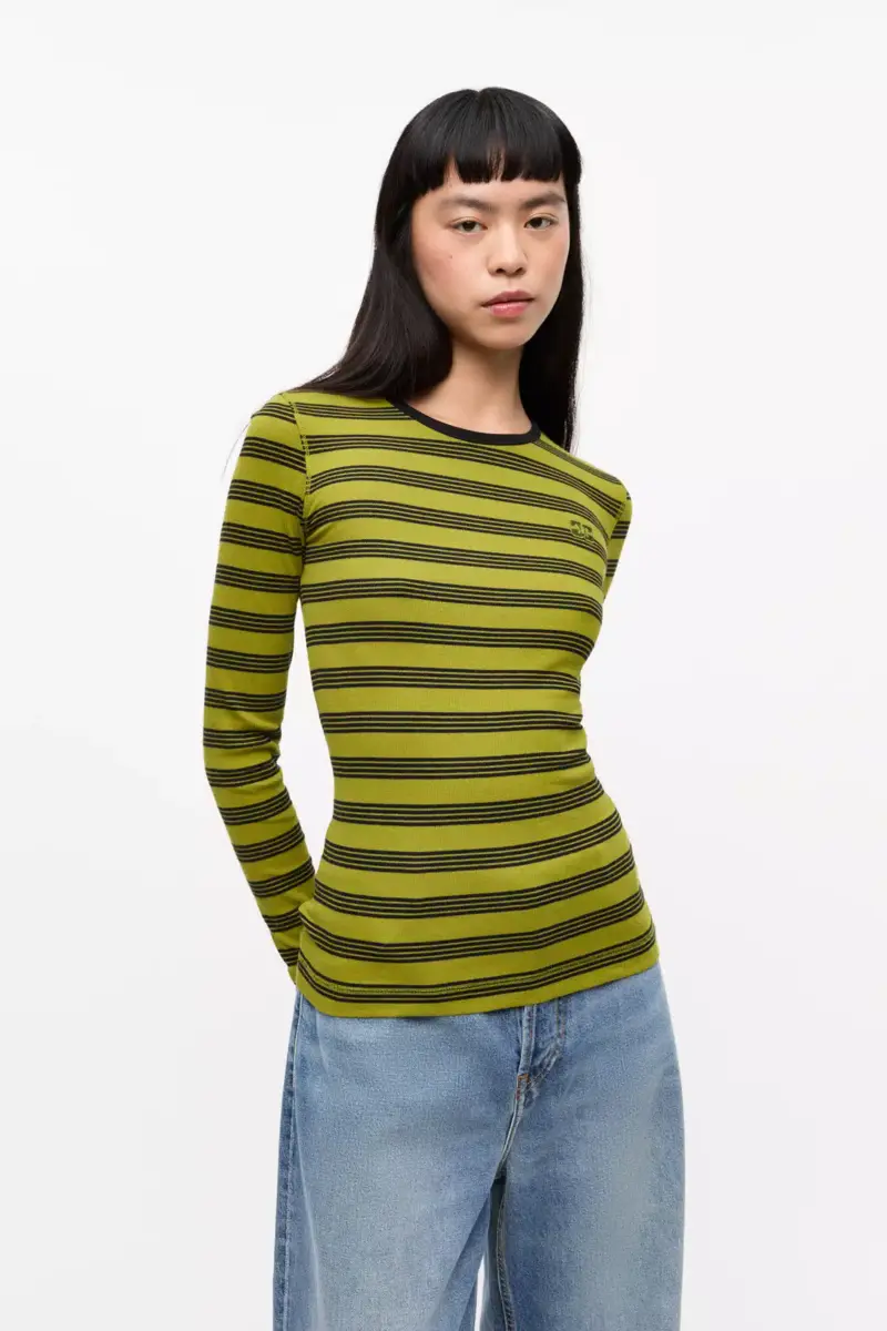 Randig långärmad T-shirt i mjuk bomullsribb