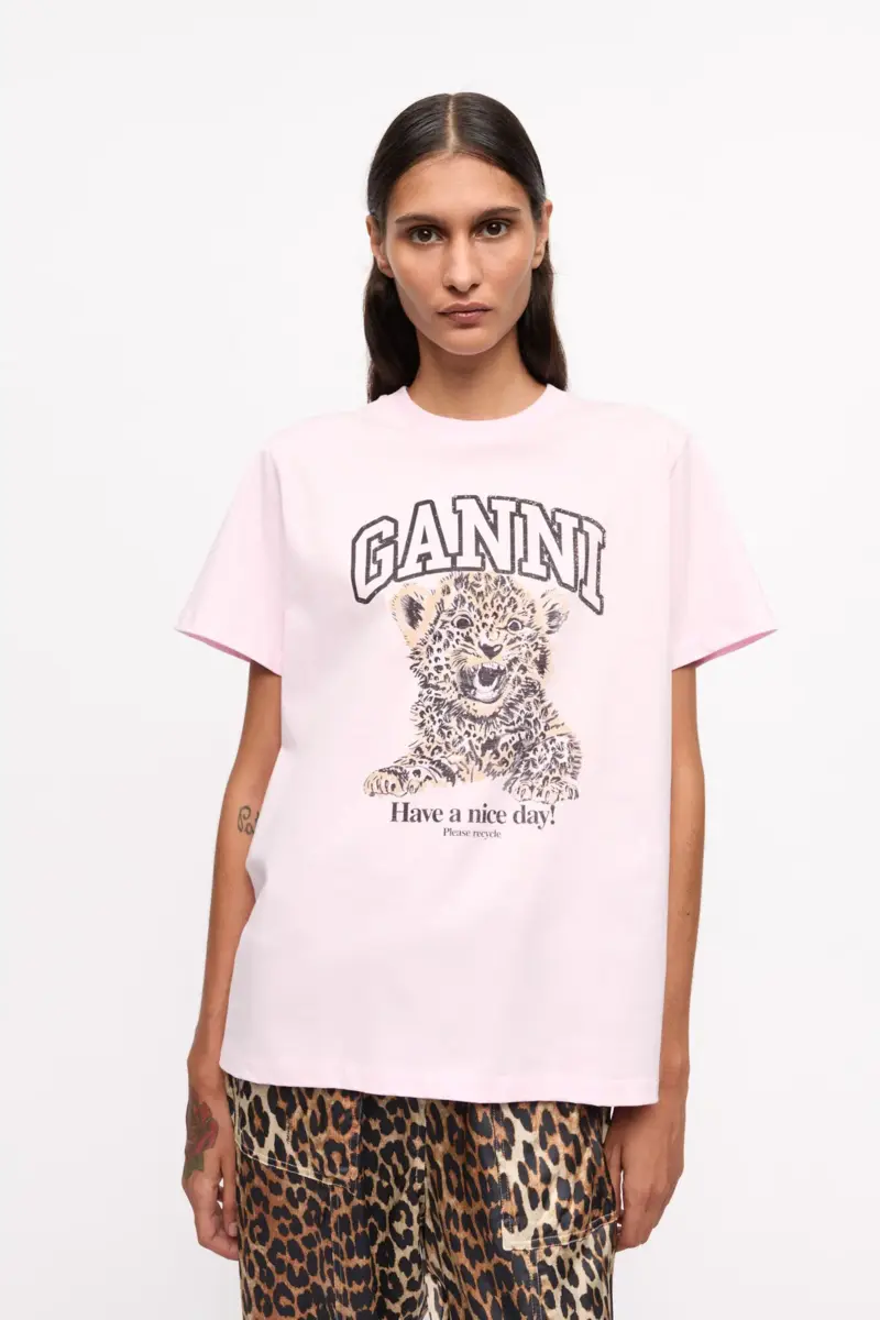 Rosa basic jersey-T-shirt med leopardtryck