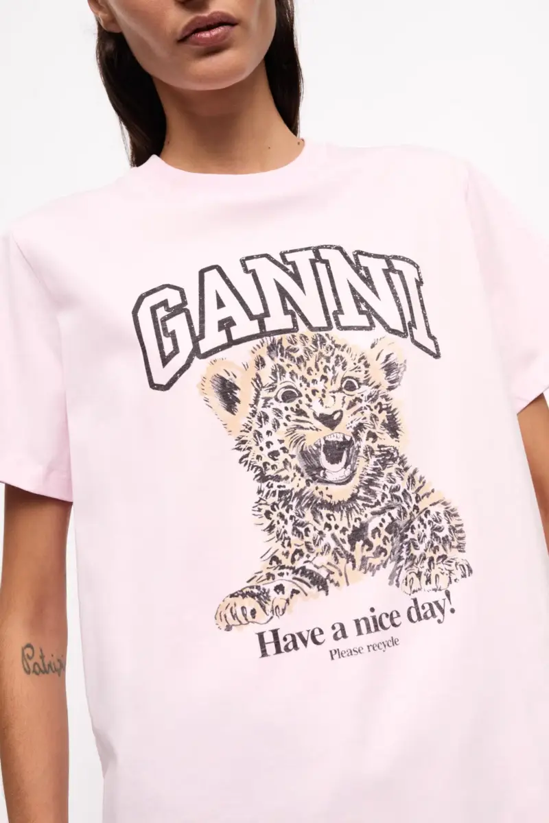 Rosa basic jersey-T-shirt med leopardtryck Rosa basic jersey-T-shirt med leopardtryck