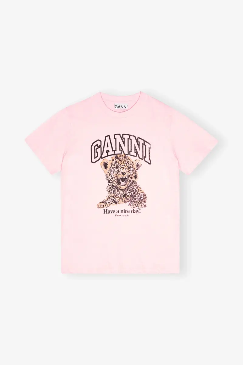 Rosa basic jersey-T-shirt med leopardtryck Rosa basic jersey-T-shirt med leopardtryck