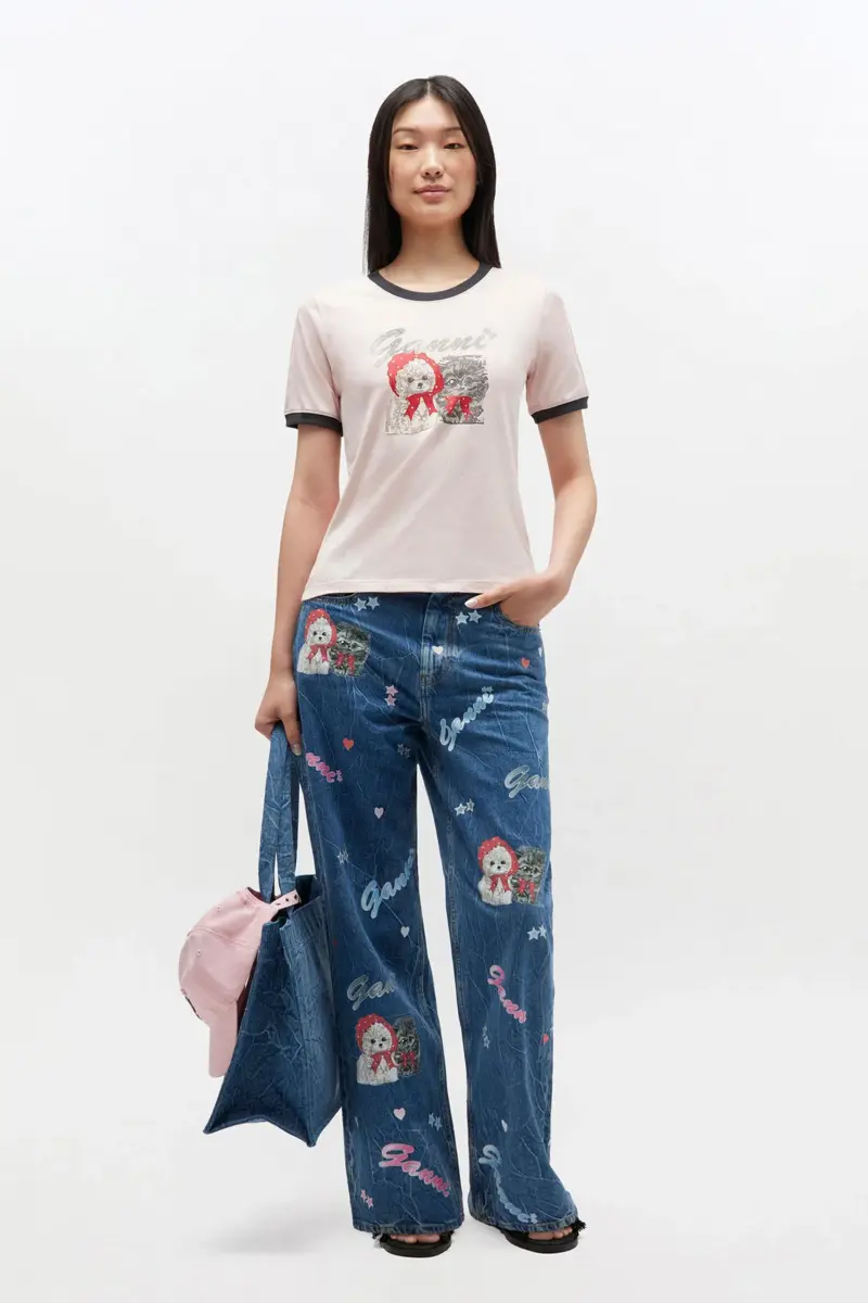 Rosa kort T-shirt med djurmotiv