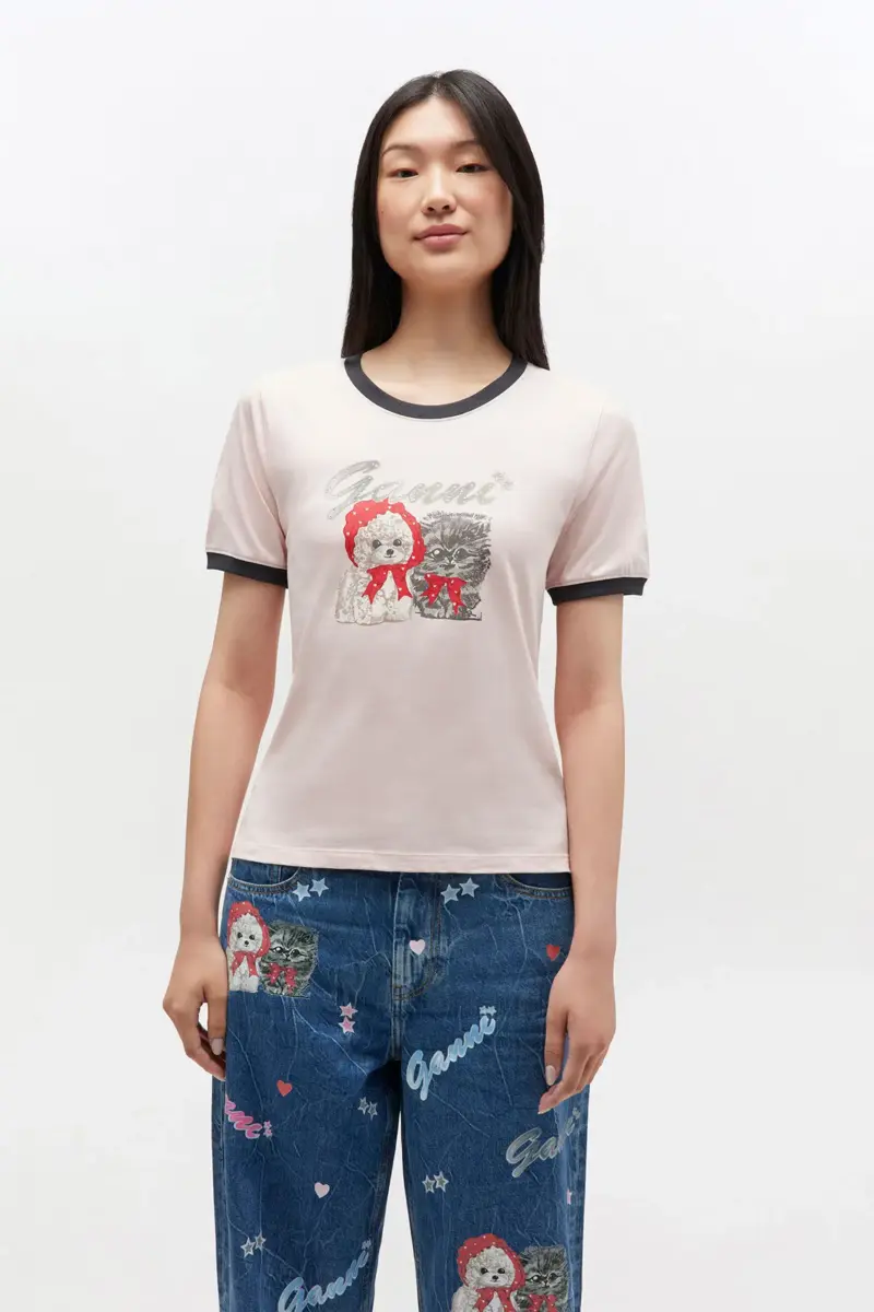 Rosa kort T-shirt med djurmotiv