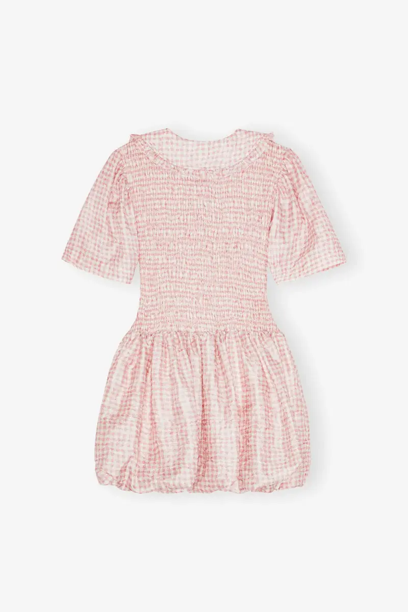 Rosa smockklänning med rutmönster