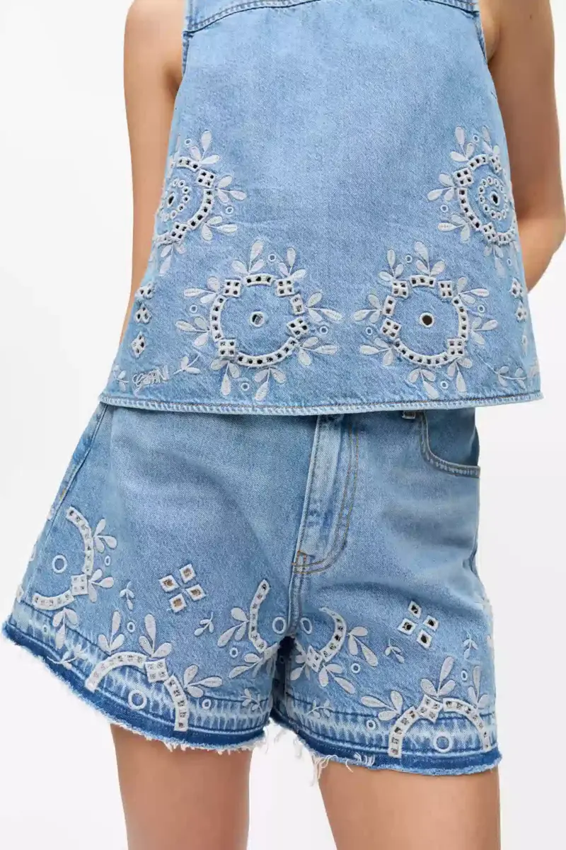 Shorts med broderie anglaise