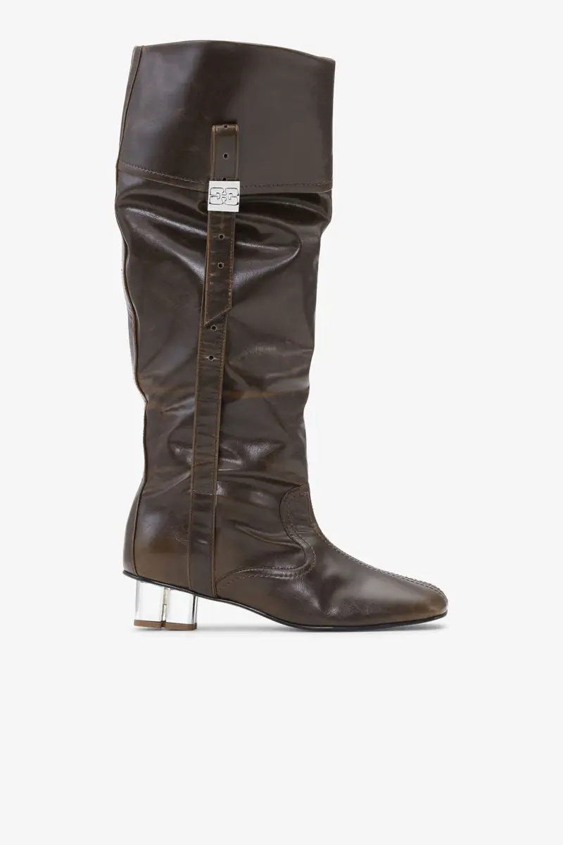Slouchy knäboots i mörk olivgrön