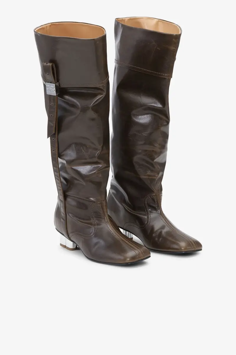 Slouchy knäboots i mörk olivgrön